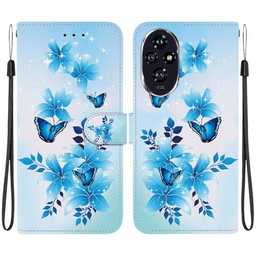 Funda de Cuero con Dibujo y Textura de Cristal para Honor 200 5G (Mariposas Azules)