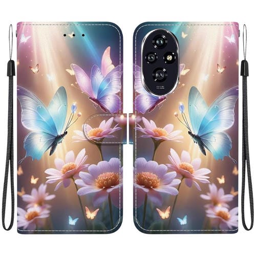 Funda de Cuero Honor 200 5G con Dibujo de Colores y Textura de Cristal (Mariposa, Amor y Flores)