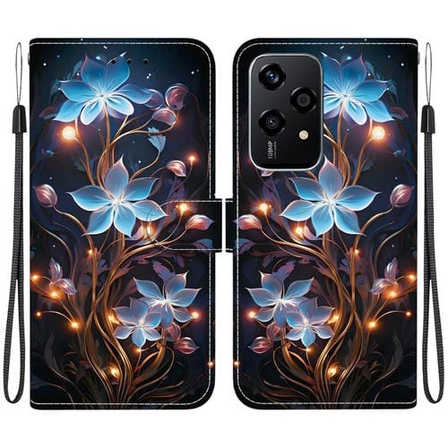 Funda de Cuero para Honor 200 Lite con Dibujo a Color y Textura de Cristal Global (Flor de Linterna Pequeña)