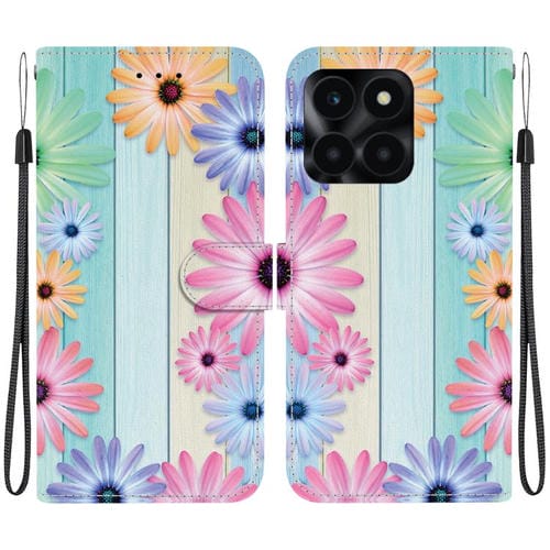 Funda de Cuero para Honor X6A con Dibujo de Girasoles y Textura de Cristal