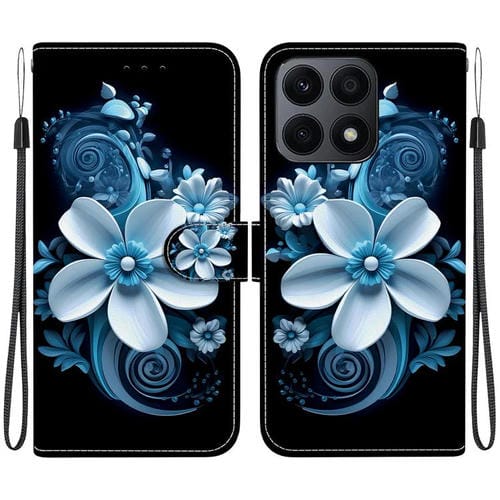 Funda de Cuero con Dibujo y Textura de Cristal para Honor X8A (Orquídea Negra)