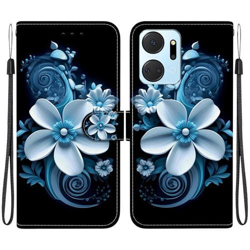 Funda de Cuero Honor X7A con Dibujo y Textura de Cristal (Orquídea Negra)