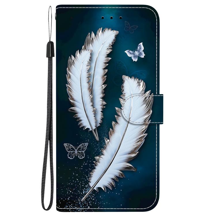 Funda de Cuero OnePlus Nord CE4 5G con Dibujo de Colores y Textura de Cristal (Plumas de Mariposa Blancas)