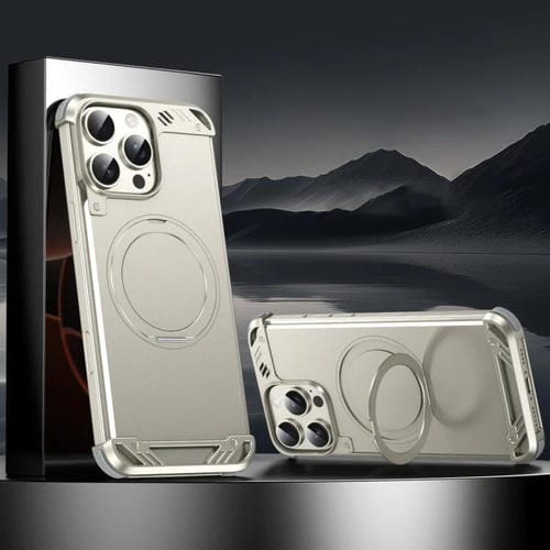 Estuche para Teléfono R-Just RJ63-1 con Soporte Magsafe sin Marco para iPhone 15 Pro Max (Titanio)