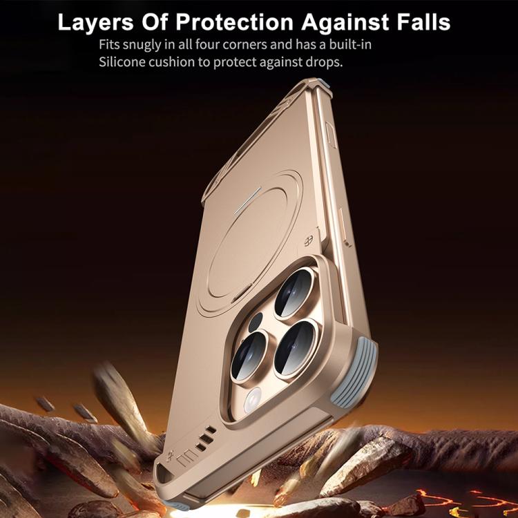 Estuche para Teléfono R-Just RJ63-1 Soporte Magsafe sin Marco para iPhone 15 Pro (Dorado del Desierto)