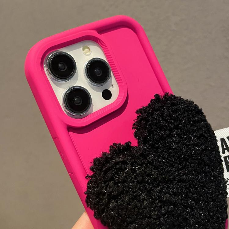 Funda para Teléfono iPhone 13 Pro Diseño Corazón de Peluche con Cordón (Rosa Rojo)
