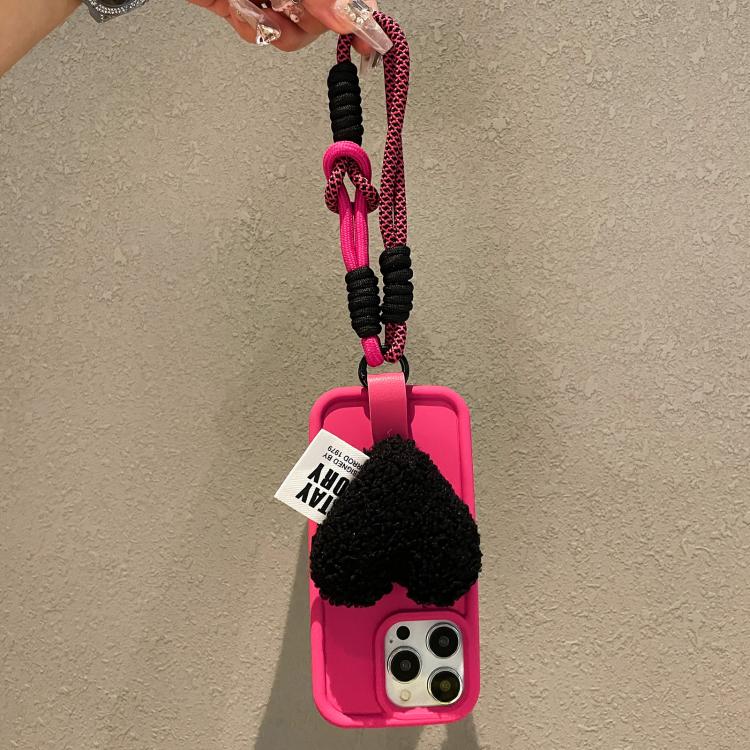Funda para Teléfono iPhone 11 Pro Max Diseño Corazón Peluche con Cordón (Rosa Rojo)
