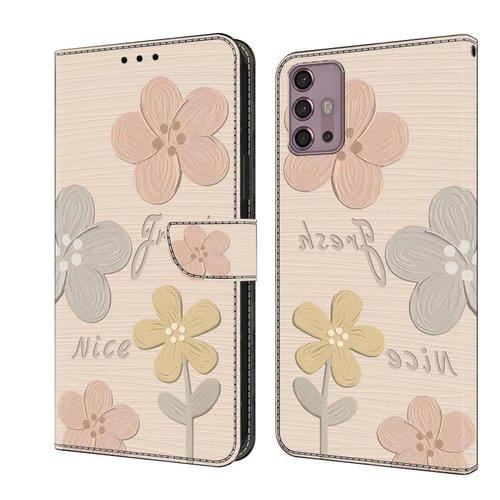 Funda de Cuero Pintada a Mano para Motorola Moto G30 (Flores Beige)