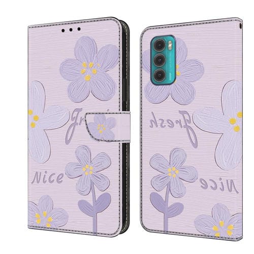 Funda de Cuero pintada a mano para Motorola Moto G60 con diseño de Flores (Morado Oscuro)