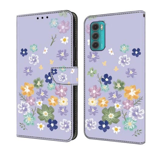 Funda de Cuero Pintada a Mano para Motorola Moto G60 (Floral Morado)