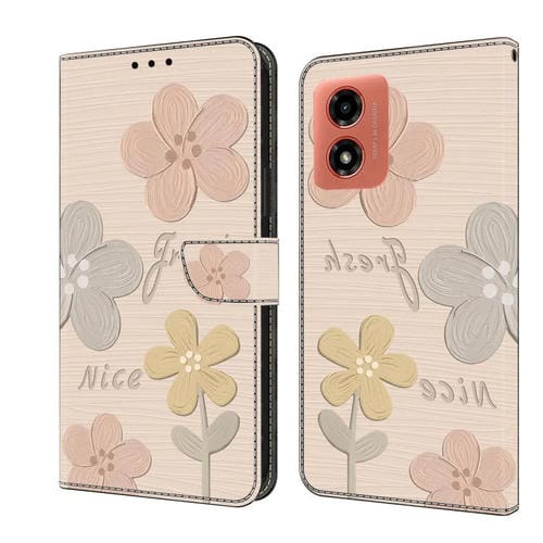 Funda de Cuero Pintada a Mano para Motorola Moto G04 (Flores Beige)
