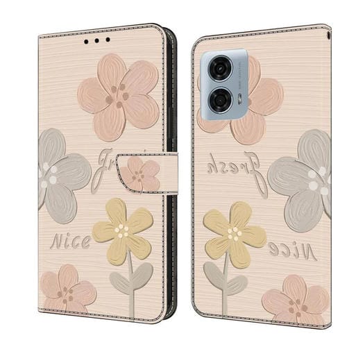 Funda de Cuero Pintada a Mano para Motorola Moto G24 Power (Flores Beige)