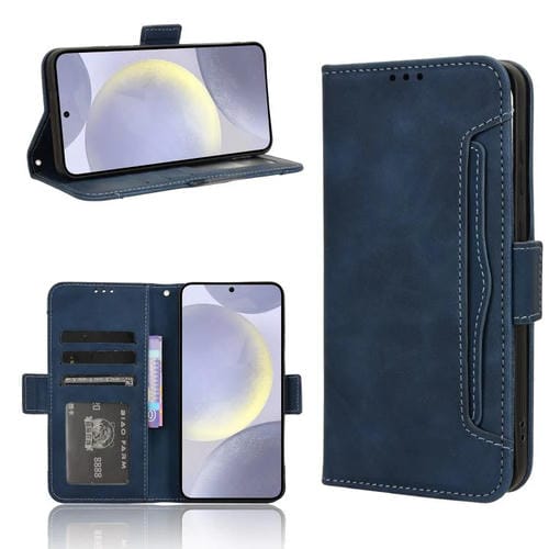 Funda de piel con textura de becerro y ranuras para tarjetas para Samsung Galaxy S25 FE 5G (azul)