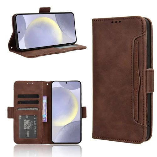 Funda de piel con textura de becerro y ranuras para tarjetas para Samsung Galaxy S25 FE 5G (marrón)