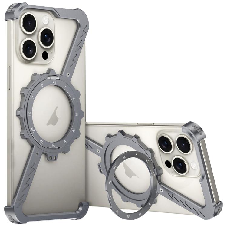 Funda para Teléfono con Soporte 360 Metal sin Marco en Forma de Z para iPhone 15 Pro Max (Gris Espacial)