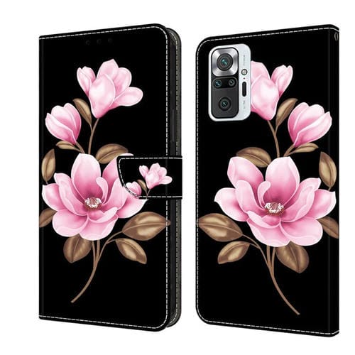 Funda de Cuero Pintada a Mano para Redmi Note 10 Pro 4G (Flores Negras)