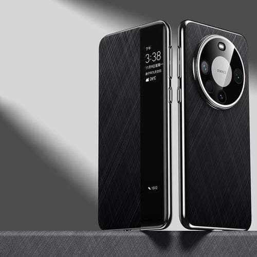 Funda de Cuero con Ventana Smart View para Huawei Mate 60 Pro (Negro)