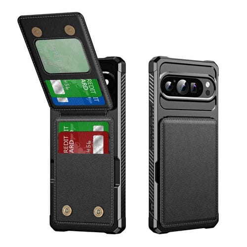 Funda de Cuero para Google Pixel 9 y 9 Pro con Tarjetero y Tapa Vertical (Negro)
