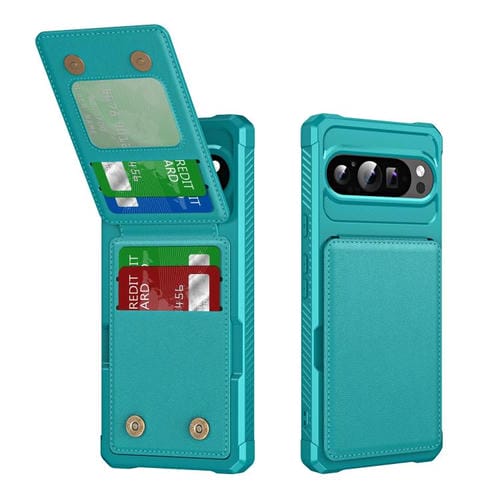Funda de Cuero con Tapa Vertical y Tarjetero para Google Pixel 9/9 Pro (Verde Cian)
