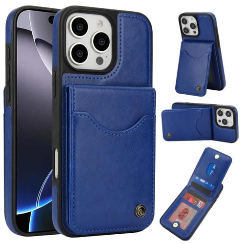 Funda para iPhone 16 Pro Max Awquer Cuero Tapa Vertical Tarjetas Soporte (Azul)