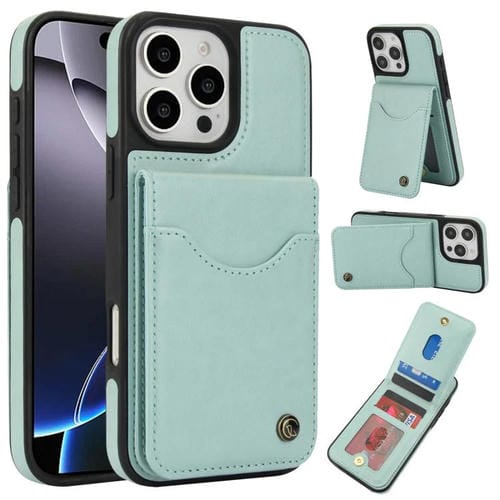 Funda de Cuero Awquer para iPhone 16 Pro Max con Tapa Vertical para Tarjetas y Soporte (Verde)