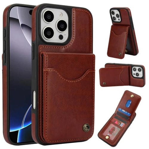 Funda para iPhone 16 Pro Max Awquer Cuero con Tapa Vertical para Tarjetas y Soporte (Marrón)