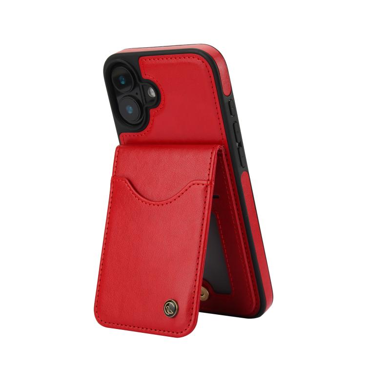 Funda para iPhone 16 Plus Awquer Cuero con Tapa Vertical para Tarjetas y Soporte (Rojo)