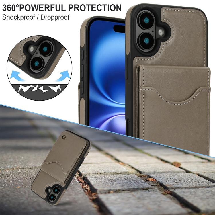 Funda para iPhone 16 Plus Awquer Cuero con Tapa Vertical para Tarjetas y Soporte (Gris)