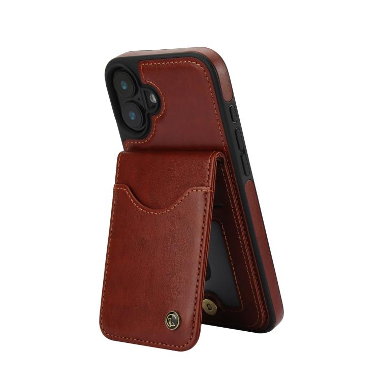 Funda de Cuero con Tapa Vertical Awquer para iPhone 16 Plus con Tarjetero (Marrón)