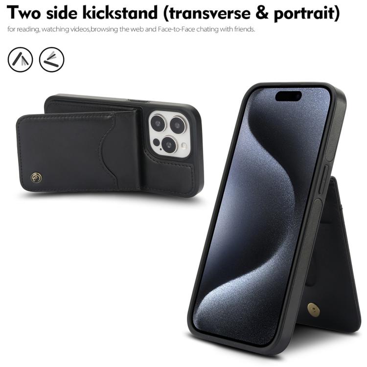 Funda de Cuero Awquer para iPhone 15 Pro Max con Tapa Vertical para Tarjetas y Soporte (Negro)
