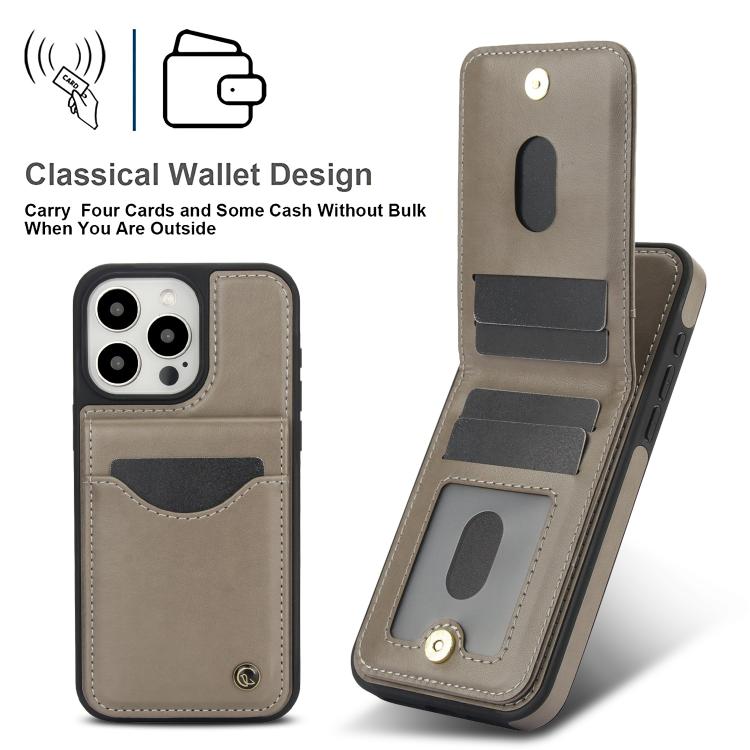 Funda para iPhone 15 Pro Max Awquer Cuero con Tapa Vertical Tarjetas y Soporte (Gris)