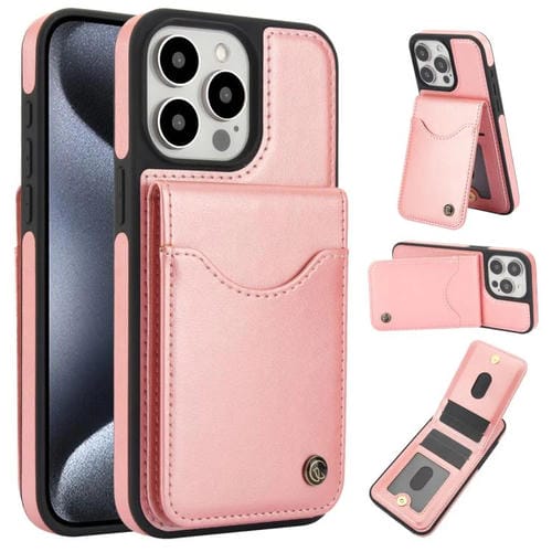 Funda para iPhone 15 Pro Max Awquer Cuero con Tapa Vertical para Tarjetas y Soporte (Oro Rosa)