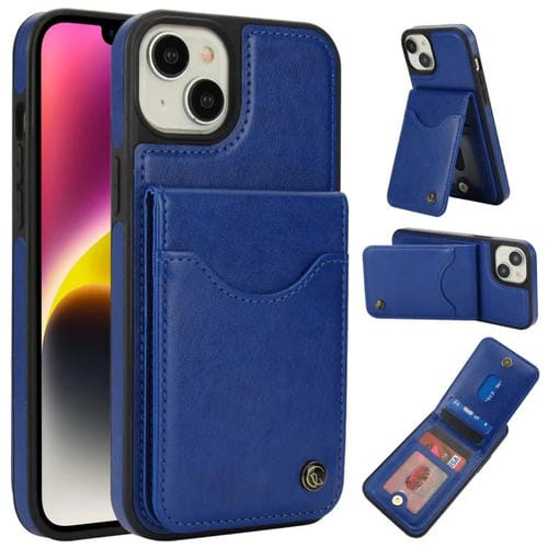 Funda para iPhone 14 Plus Awquer Cuero Tapa Vertical Tarjetas Soporte (Azul)