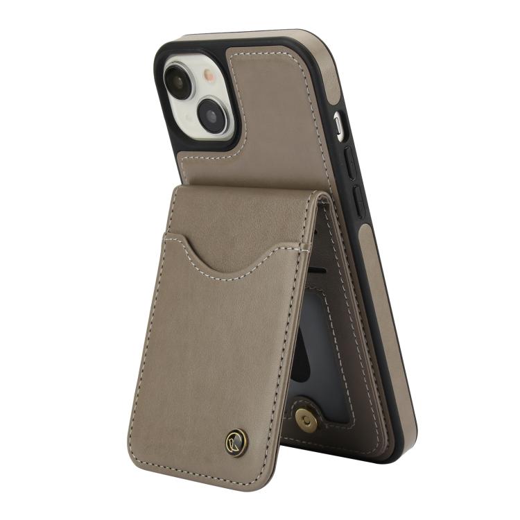 Funda para iPhone 14/13 Awquer Cuero Tapa Vertical Tarjetas Soporte (Gris)