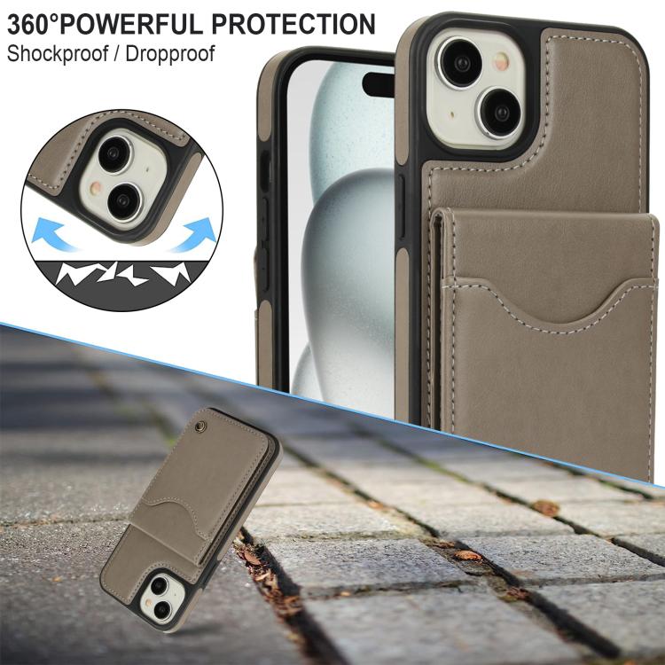 Funda para iPhone 14/13 Awquer Cuero Tapa Vertical Tarjetas Soporte (Gris)
