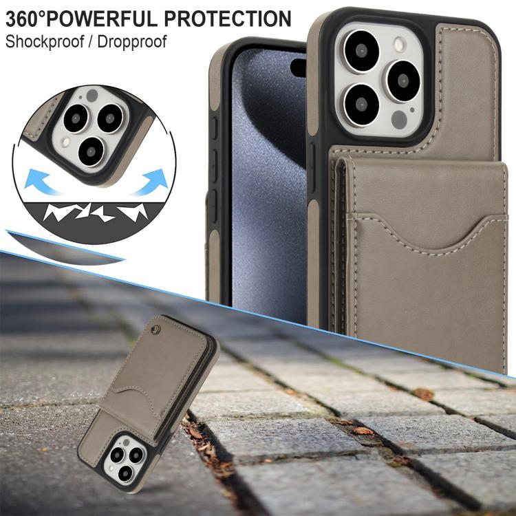 Funda para iPhone 14 Pro Max Awquer Cuero con Tapa Vertical para Tarjetas y Soporte (Gris)