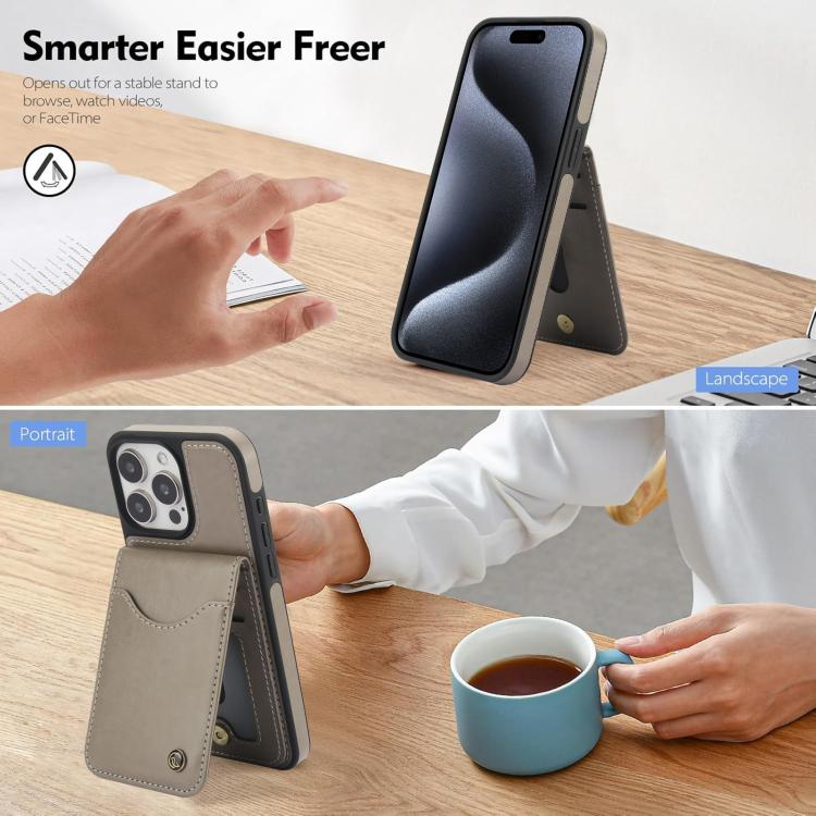 Funda para iPhone 14 Pro Max Awquer Cuero con Tapa Vertical para Tarjetas y Soporte (Gris)
