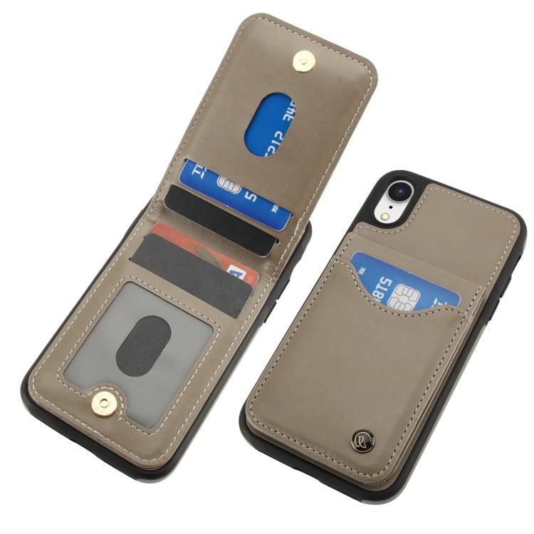 Funda de Cuero con Tapa Vertical Awquer para iPhone X/Xs con Tarjetero (Gris)