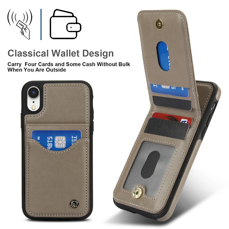 Funda de Cuero con Tapa Vertical Awquer para iPhone X/Xs con Tarjetero (Gris)
