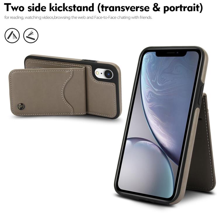 Funda de Cuero con Tapa Vertical Awquer para iPhone X/Xs con Tarjetero (Gris)