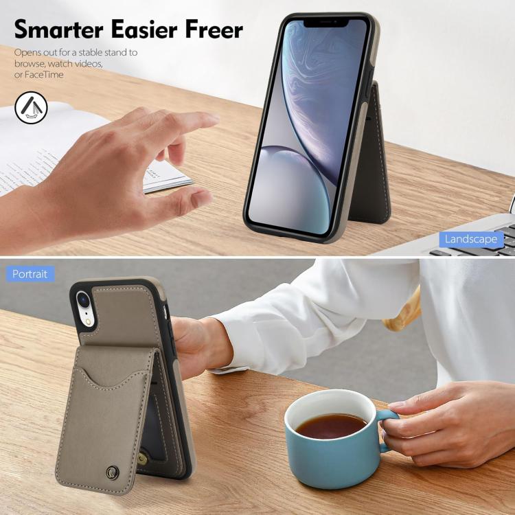 Funda de Cuero con Tapa Vertical Awquer para iPhone X/Xs con Tarjetero (Gris)