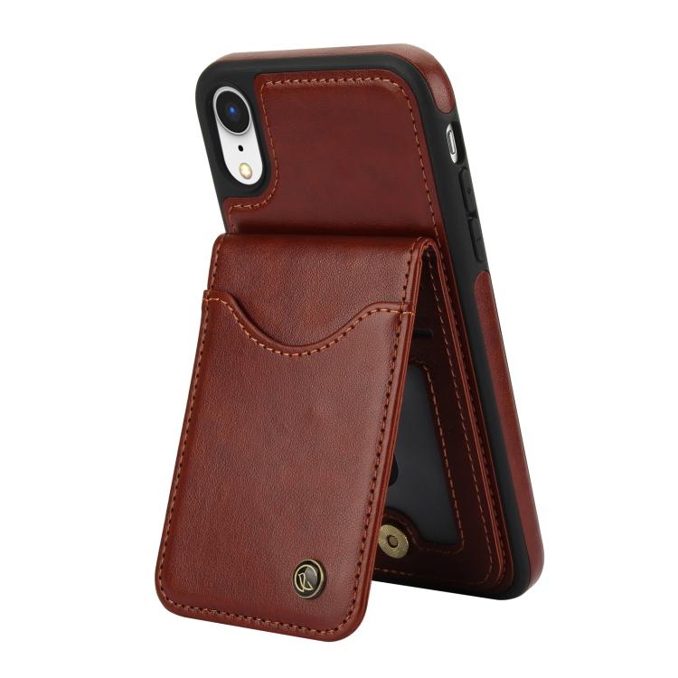 Funda de Cuero con Tapa Vertical Awquer para iPhone X/Xs con Tarjetero (Marrón)