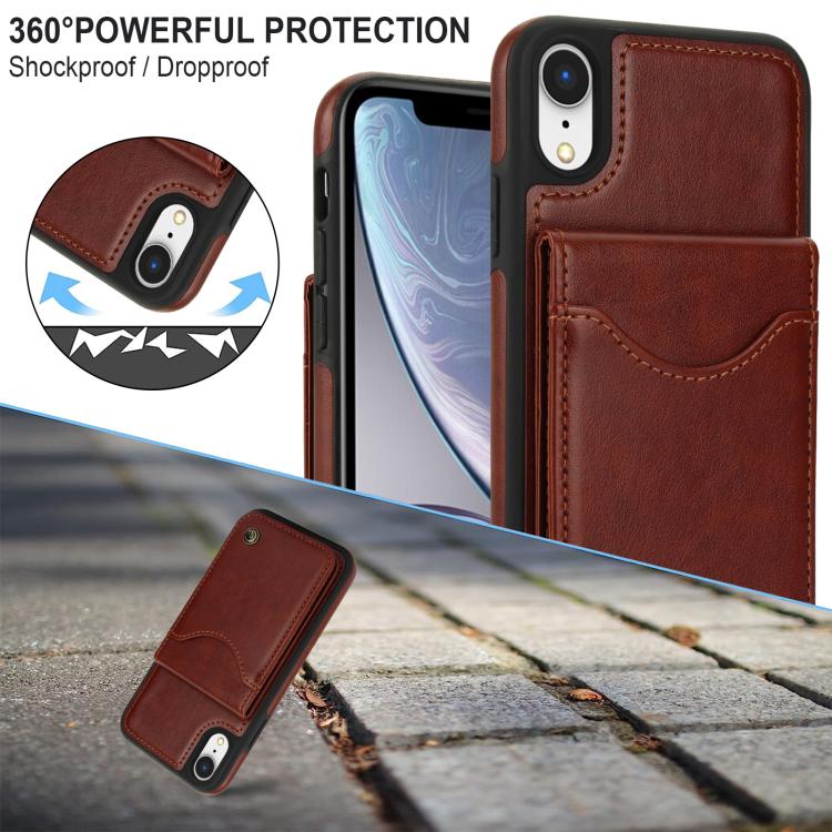 Funda de Cuero con Tapa Vertical Awquer para iPhone X/Xs con Tarjetero (Marrón)