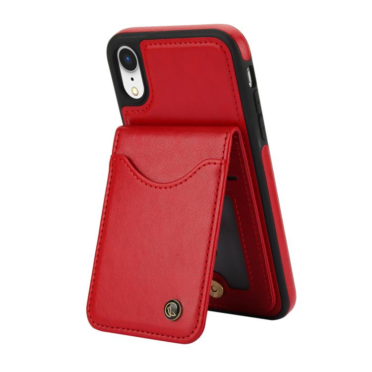 Funda de Cuero con Tapa Vertical Awquer para iPhone Xr con Tarjetero (Rojo)