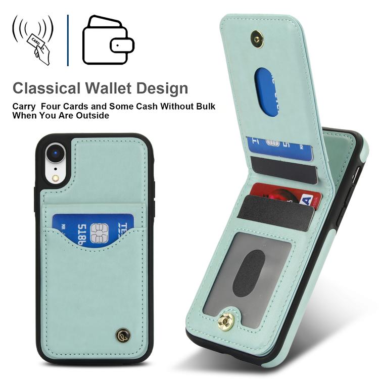 Funda de Cuero con Tapa Vertical Awquer para iPhone Xr con Tarjetero (Verde)