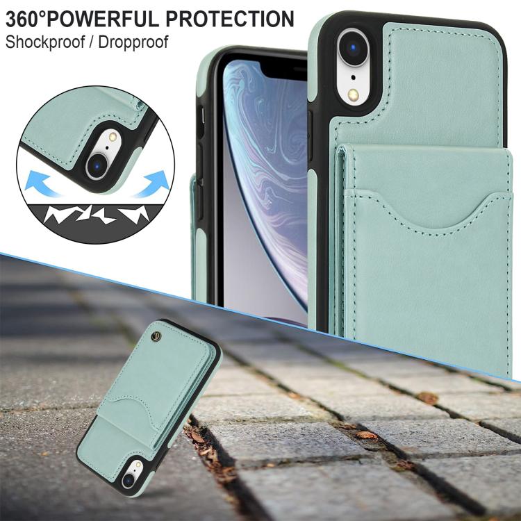 Funda de Cuero con Tapa Vertical Awquer para iPhone Xr con Tarjetero (Verde)