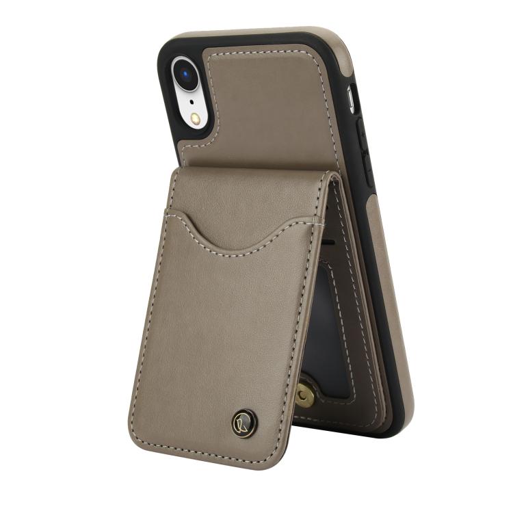 Funda de Cuero con Tapa Vertical Awquer para iPhone Xs Max con Tarjetero (Gris)