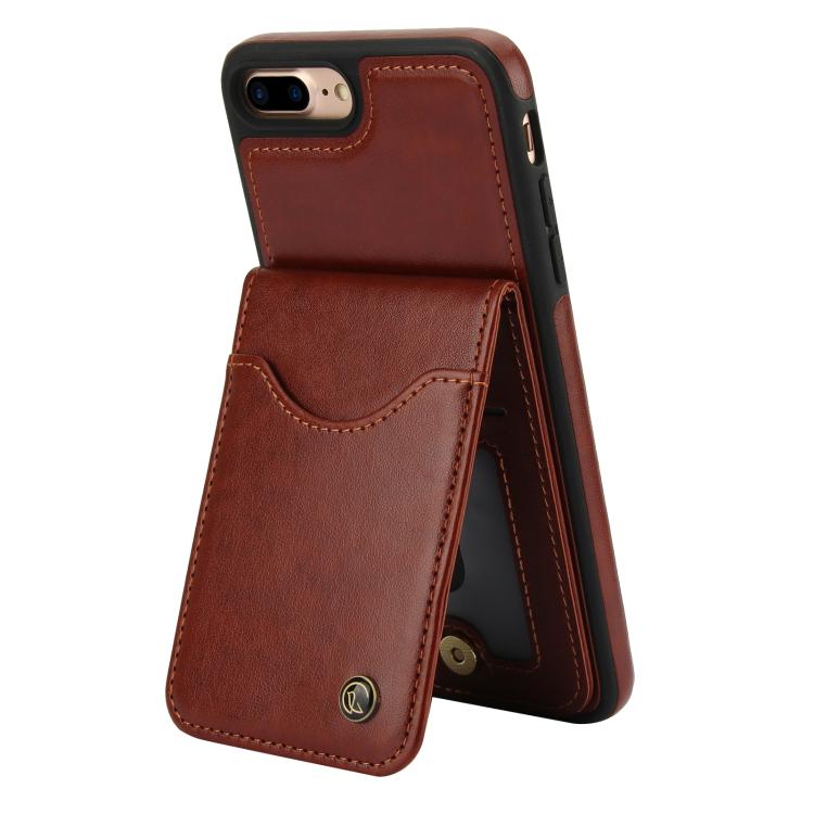 Funda de Cuero Awquer para iPhone 7 Plus/8 Plus con Tapa Vertical para Tarjetas y Soporte (Marrón)
