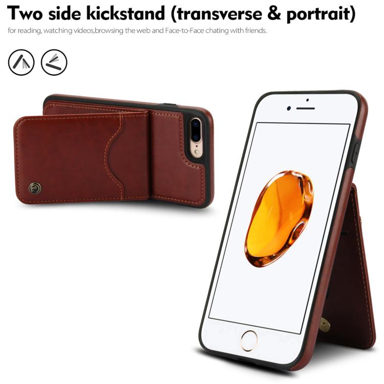 Funda de Cuero Awquer para iPhone 7 Plus/8 Plus con Tapa Vertical para Tarjetas y Soporte (Marrón)