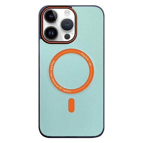 Funda para teléfono Magsafe iPhone 13 Pro Max textura madera imitación (Cian Claro)